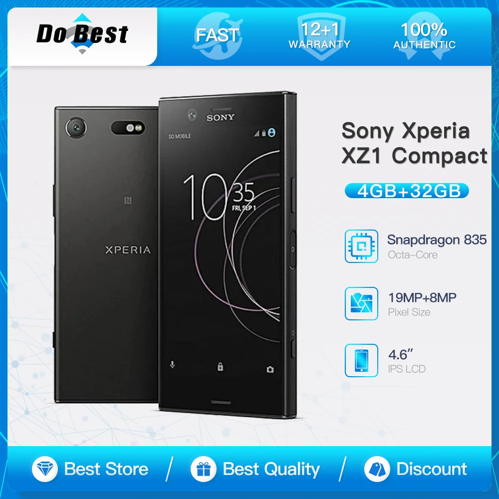 هاتف Sony Xperia XZ1 Compact SO-02K/G8441 4G LTE هاتف محمول 4.6 بوصة IPS LCD 4GB RAM 32GB ROM Snapdragon 835 OctaCore Android هاتف محمول