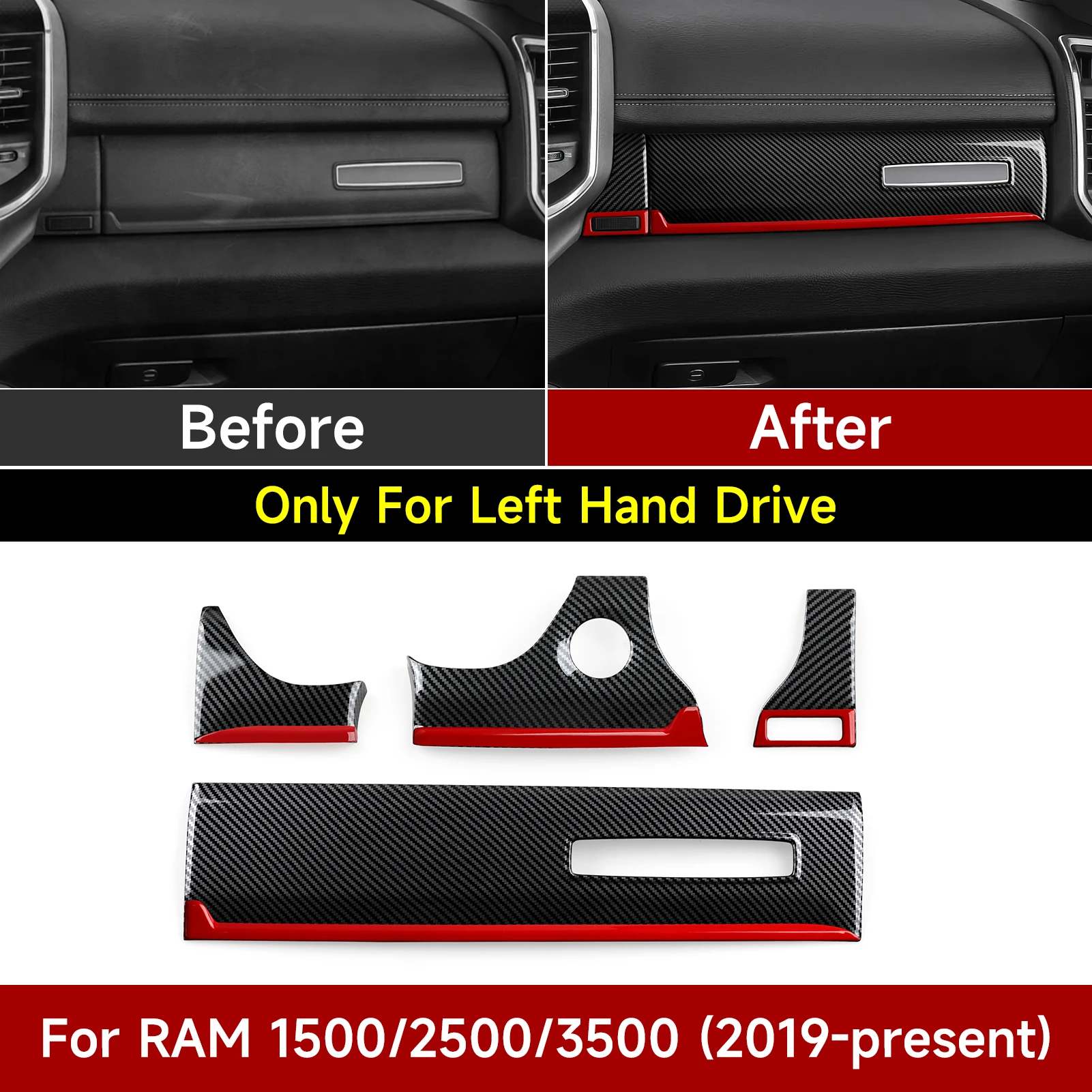 

Центральная консоль автомобиля Co-Pilot, панель приборной панели, рамка из углеродного волокна, наклейка из АБС-пластика для Dodge RAM 1500 2500 3500 2019-2026, аксессуары