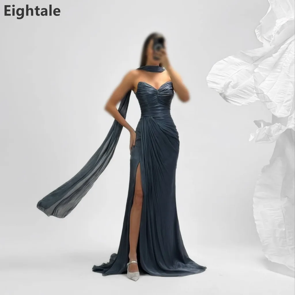 

Eightale 2025 Silk Chiffon Evening Dress With Wrap Sweetheart Wedding Party Formal Prom Dress Dubai Party Gown Customized