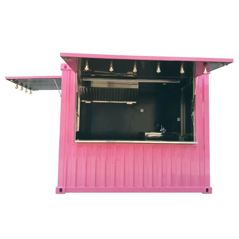 Design Flat‑Pack Folding Shipping Container Restaurant, Fully‑Equipped Outdoor Kitchen With Stainless Steel Interior Wall