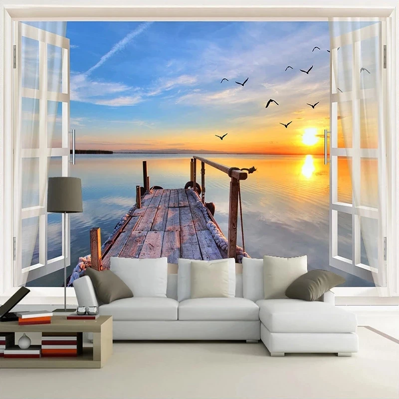 Custom 3D Photo Window Sea View Nature Landscape Mural Wallpaper Modern Living room sofa TV background wall bedroom restaurant