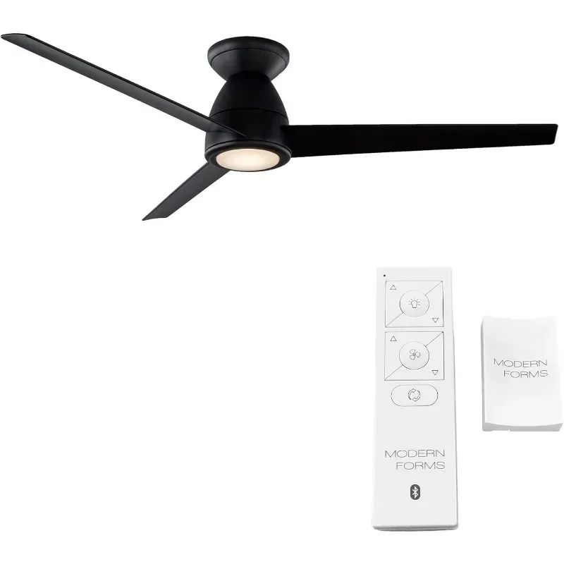 Tip Top Smart Indoor and Outdoor 3-Blade Flush Mount Ceiling Fan 52in Matte Black with 2700K LED Light Kit and Remote Control