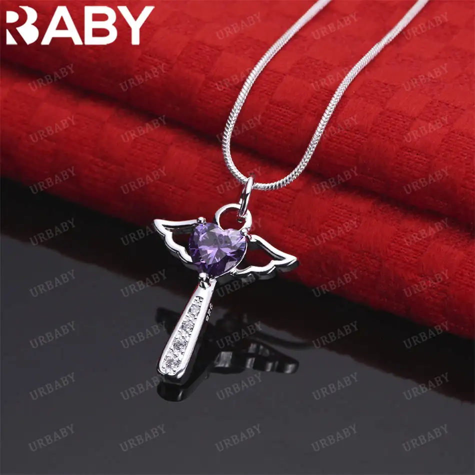 

URBABY 40-75cm 925 Sterling Silver Purple Zircon Magic Wand Pendant Necklace For Women Creativity Gifts Street All-match Party
