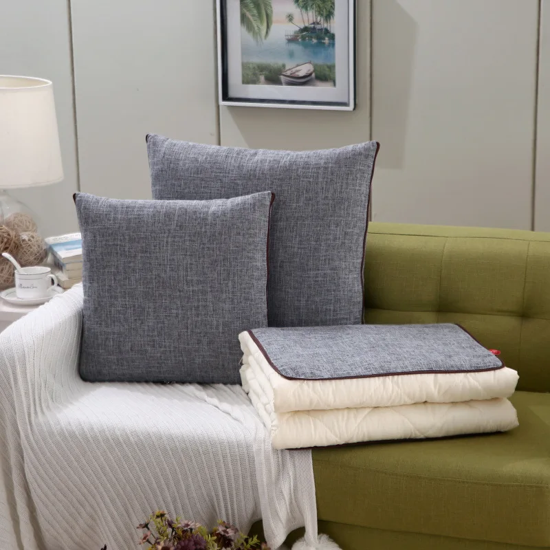 Elegant Plain Linen Pillow Blanket Nordic Dual-Purpose Foldable Pillow for Bedside Sofa Comfortable Multi Functional Body Pillow
