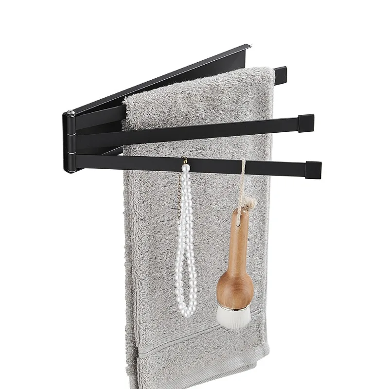 Folding towel bar, black non-punching towel rack, movable towel rack, kitchen and bathroom.