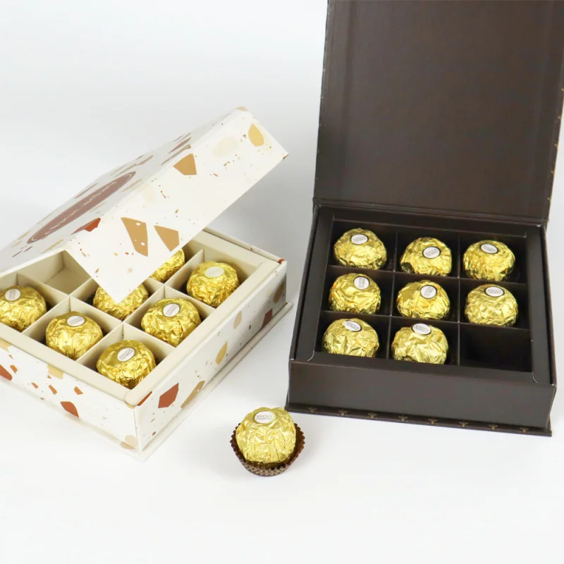 Custom new trend 4 cavity chocolate boxes reusable design biodegraded chocolate truffle box gift packaging 9 grid box