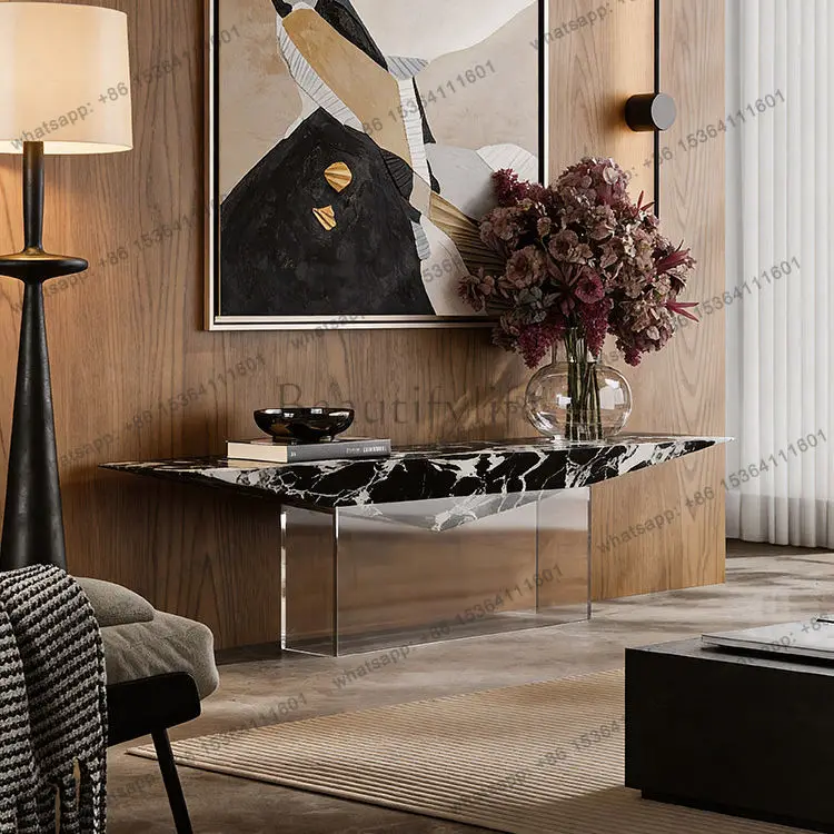 

Italian minimalist style wall entrance table acrylic rock slab high-end suspended desk