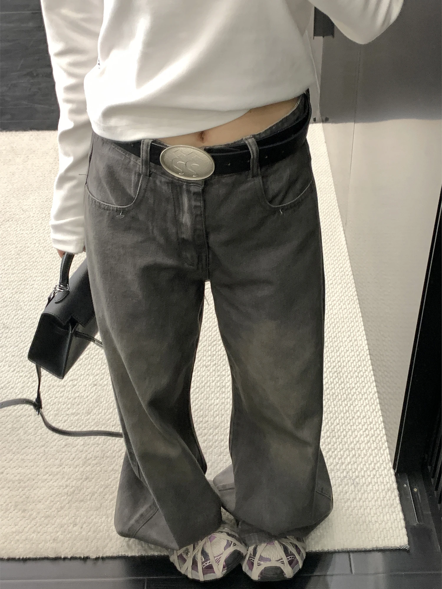 

Relaxed Fit Straight Leg Denim Jeans Women's American Retro Washed Loose Casual Wide Leg Pants Long Trousers Vintage Feel