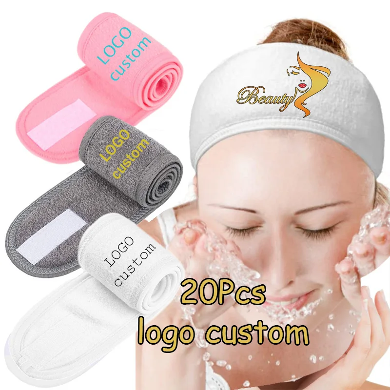 

Мягкие повязки для лица, 20 шт., мягкие махровые аксессуары для волос, повязки для девочек, для умывания, ванны, макияжа, спа-процедур, с возможностью нанесения логотипа.