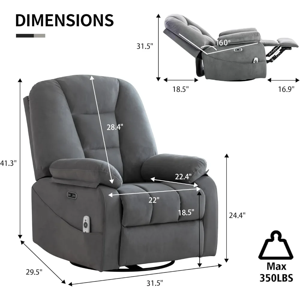 كرسي هزاز دوار كهربائي للبالغين، كراسي كراسي هزاز مع تدليك وسرارة لغرفة المعيشة، إعادة قماش كهربائي