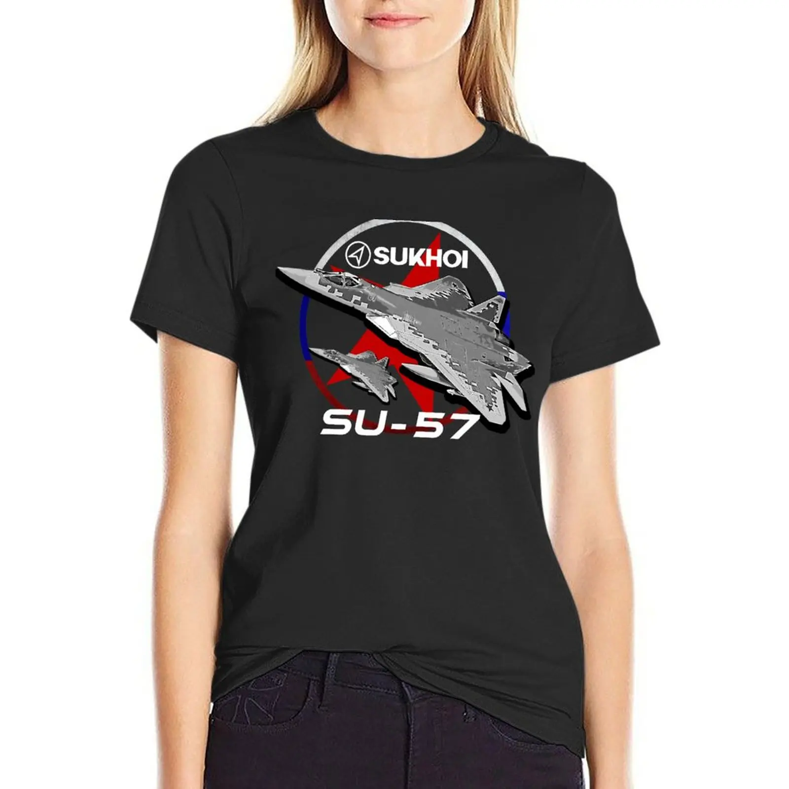 Sukhoi SU-57 Russian fighterjet T-Shirt Female clothing female Summer Women's clothing