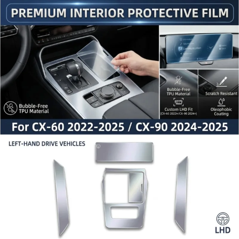 For Mazda CX-60 CX-90 2022 -2025 Car TPU Protector Film Sticker Interior Center Console Transparent Anti-scratch Accessories