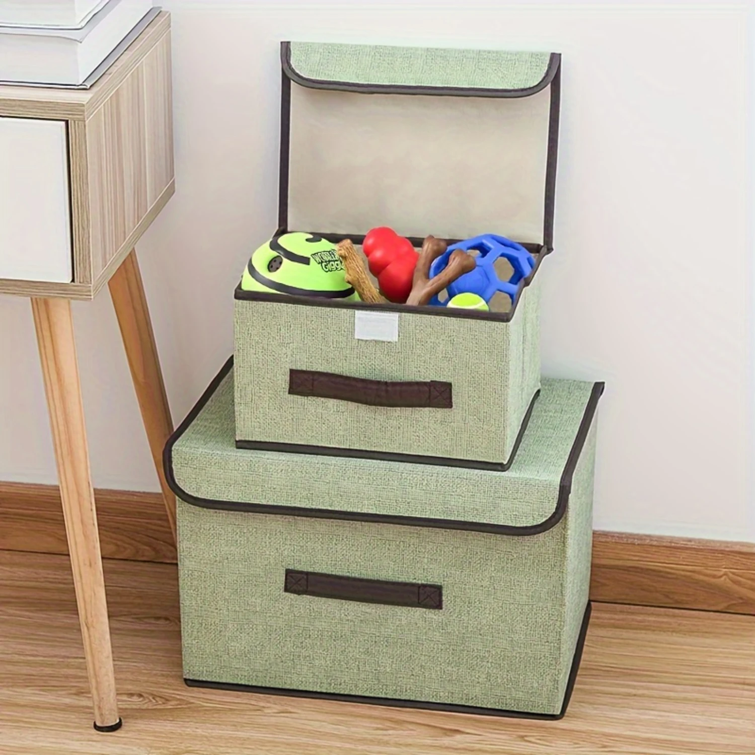 2pcs/set Dog Toy  Boxes - Dog Toy Bin, Fabric  Bin With Lid - Dog Toy Box Organizer, Dog Toy Basket - Collapsible  Bin For Dog T