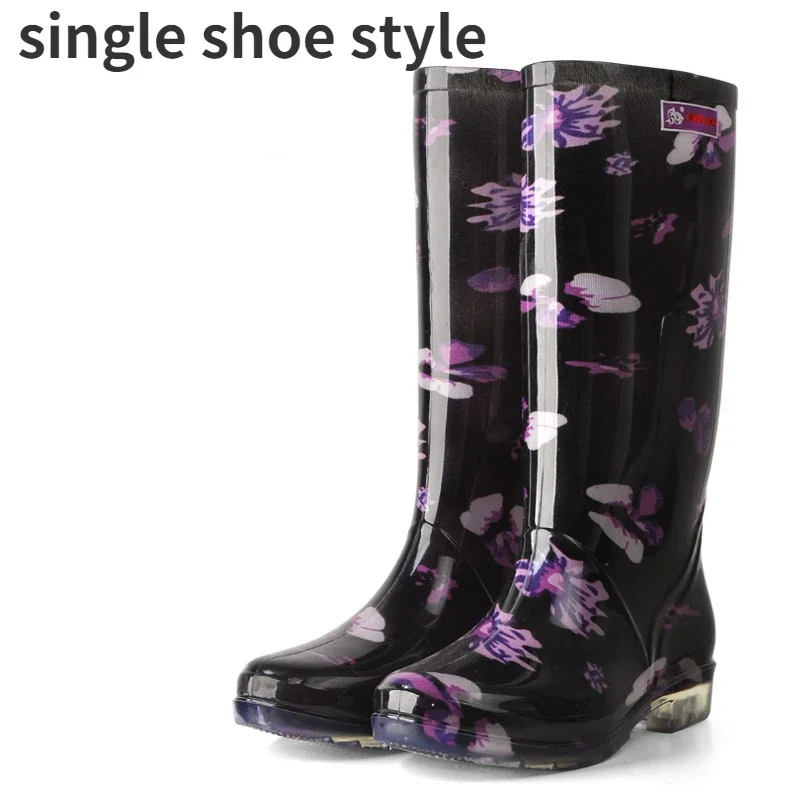 Water Shoes Women\'s Rain Boots Long Tube Ladies Fashion Rain Boots Waterproof Non-slip Medium and High Rubber Boots Work Boots