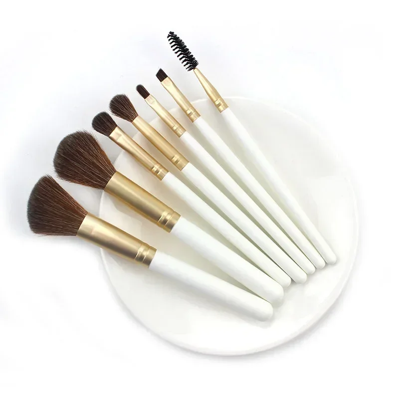 7 pennelli per trucco, fondotinta in polvere sintetica naturale, evidenziatore, set di pennelli per trucco professionale, bianco perla/oro rosa
