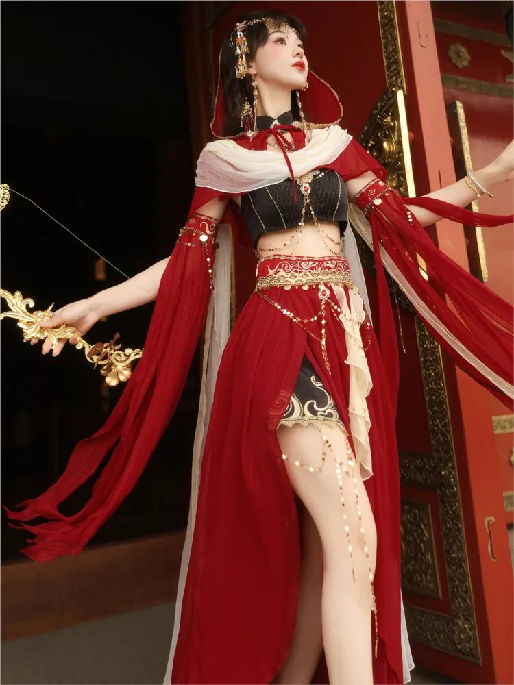 Traje de estilo antigo do viajante Han estilo exótico vermelho regiões ocidentais dança menina