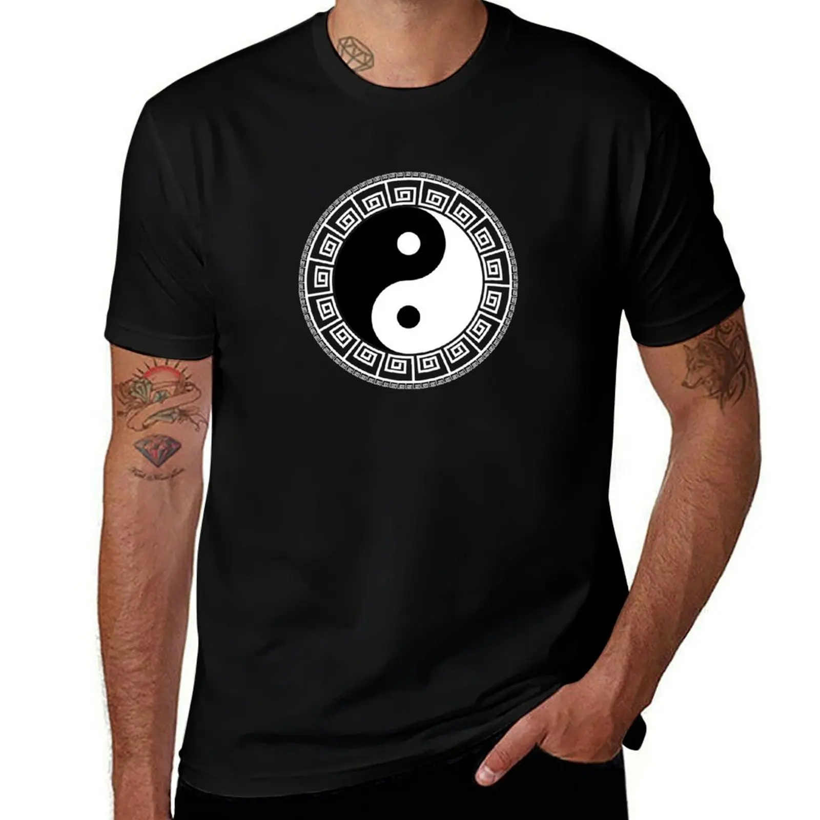 Greek Key Ying Yang Feng Shui Yin Yang T-Shirt Plus Size Street Style Tee