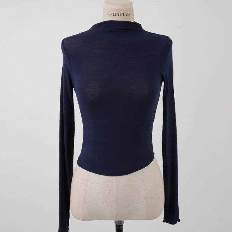 Top corto lavorato a maglia con o-collo femminile 2025 Abbigliamento donna T-shirt Top slim fit T-shirt Abbigliamento da strada Sesso sportivo Y2K Vedi attraverso