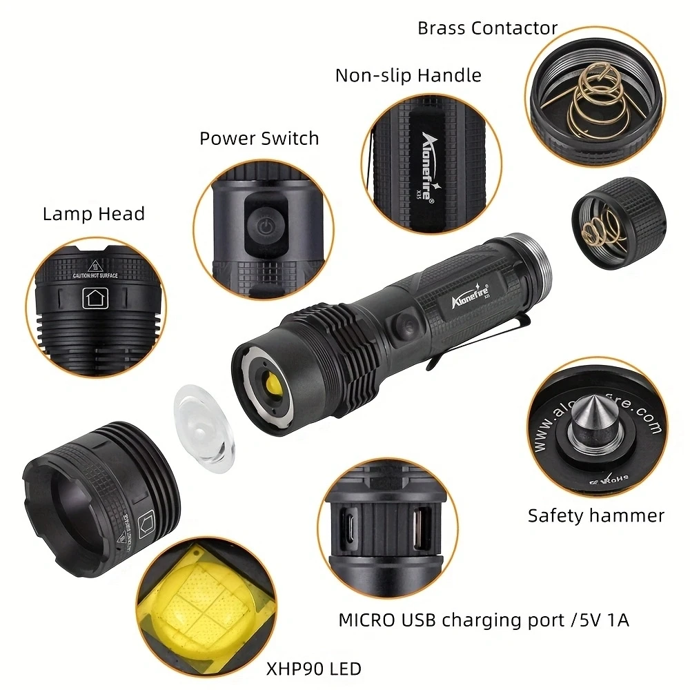 Linterna LED XHP90 de 40W con Zoom, lámpara recargable por USB de alta potencia para caza al aire libre, pesca, escalada y aventura