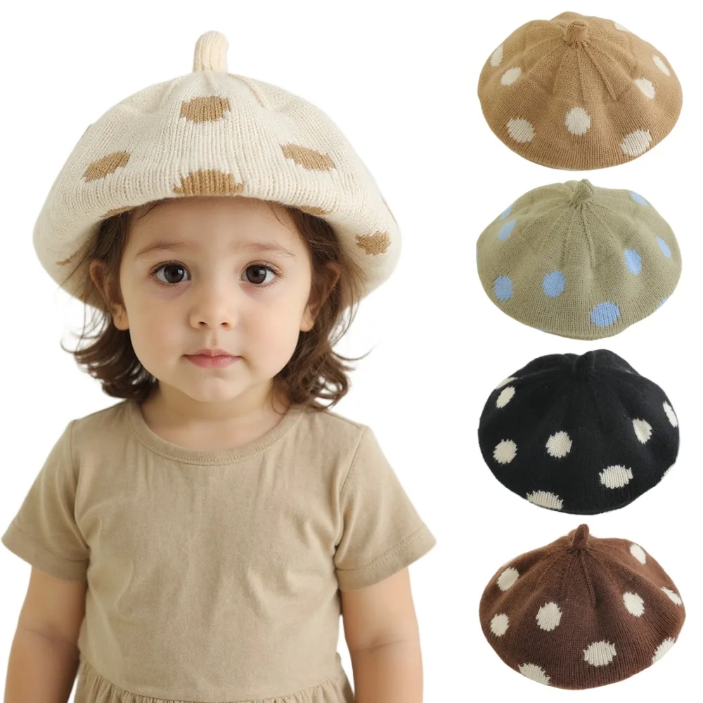 

New Autumn Winter Baby Beret Dot Boys and Girls Knitted Hat Outdoor Warm Crochet Beanies Cap Outdoor Fashion Kids Hat Head Cover