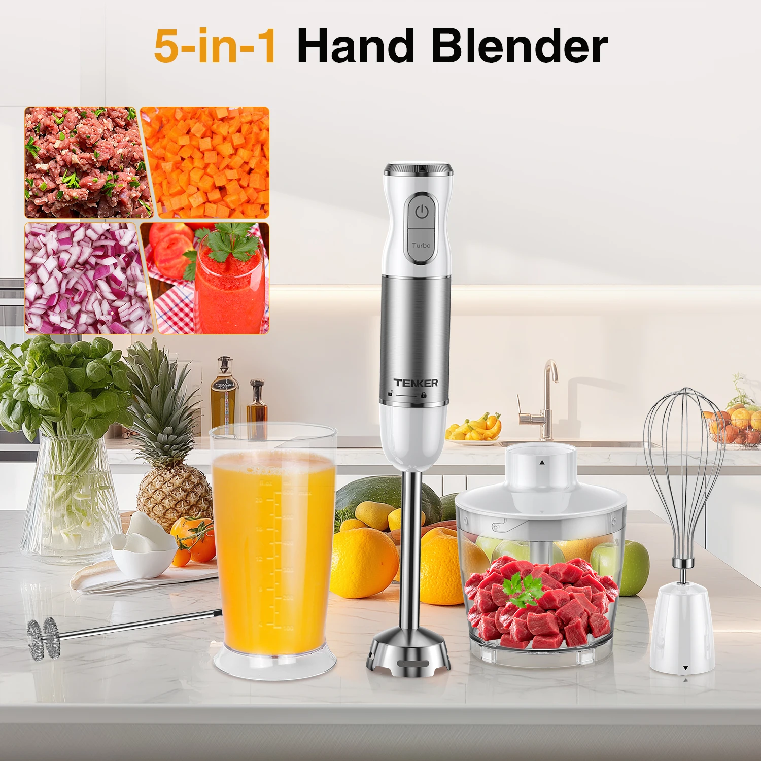 

Prohibited,No weekend orders.）450W Immersion Blender 5 in 1 Electric Hand Blender,30 Speed Mode with Mixing Beaker,Chopper,Whis