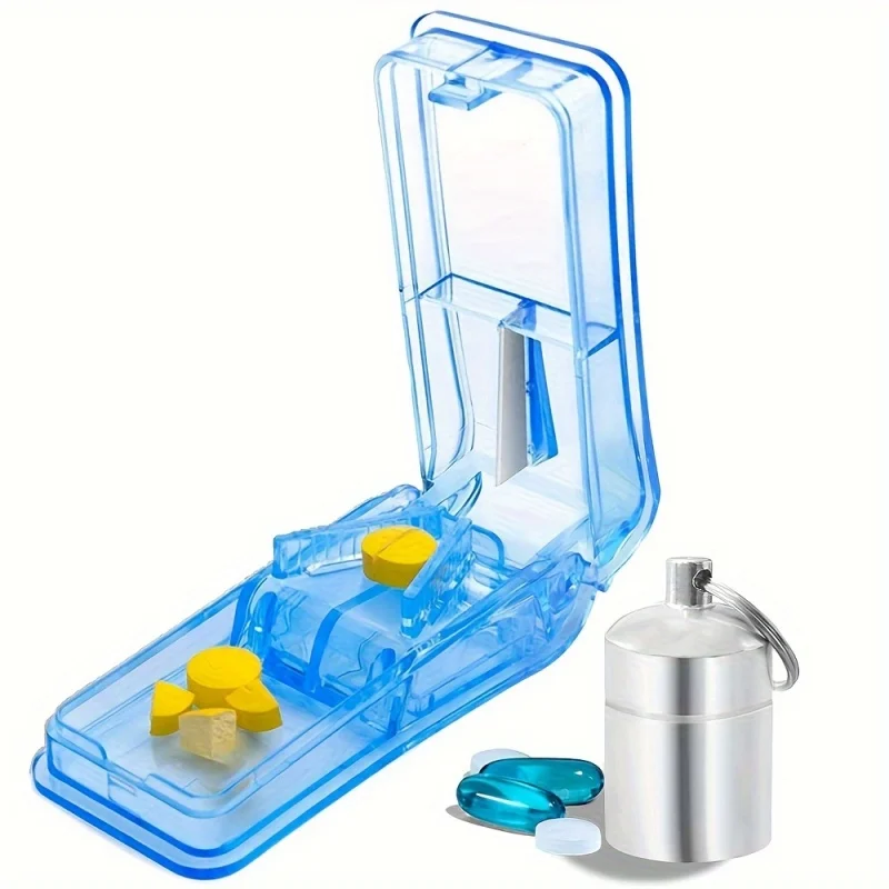 Pill cutter, the best pill cutter for small or large pills, cutting vitamins, including keychain pill holder