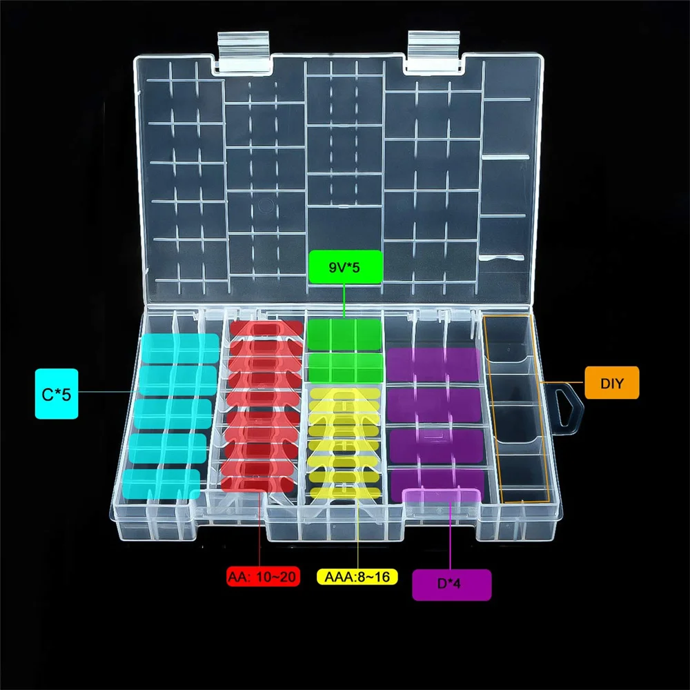 Batteries Organizer Storage Case Box Holder Clear Plastic Container Portable- Hard Plastic Anti Impact Wear Storage Box