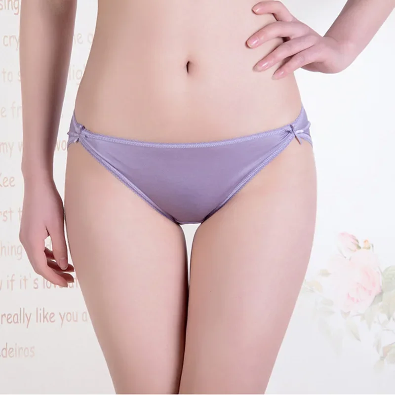 Mulberry Silk Low Cintura Underwear para Mulheres, Sexy Bow Triangle Underwear, Trackless Confortável, Pele-Friendly, Monocromático