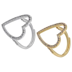 ZHUKOU Gold color Heart women Ring CZ Crystal heart Ring Fashion Women's Opening Adjustable Ring Jewelry Wholesale VJ366