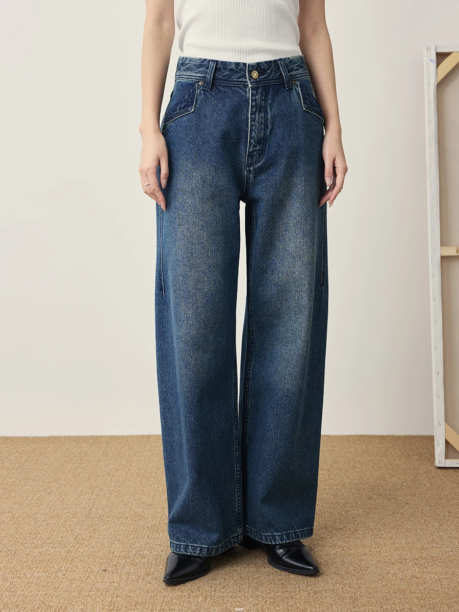 

Джинсы CAREMIND синие винтажные из выстиранного хлопка, прямые, женские, с низкой посадкой, широкие штанины, модные брюки для женщин