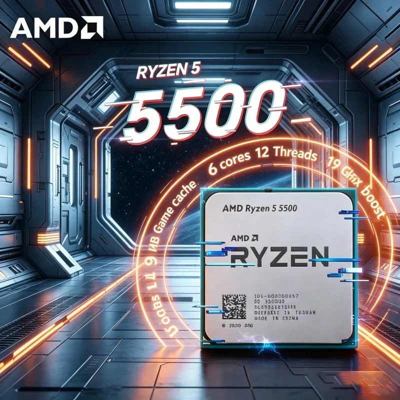 AMD Ryzen 5 5500 Office Gaming Dual Use CPU 6 Core 12 Thread 4.2GHz AM4 16MB L3 Cache 65W Desktop Processor No Cooler