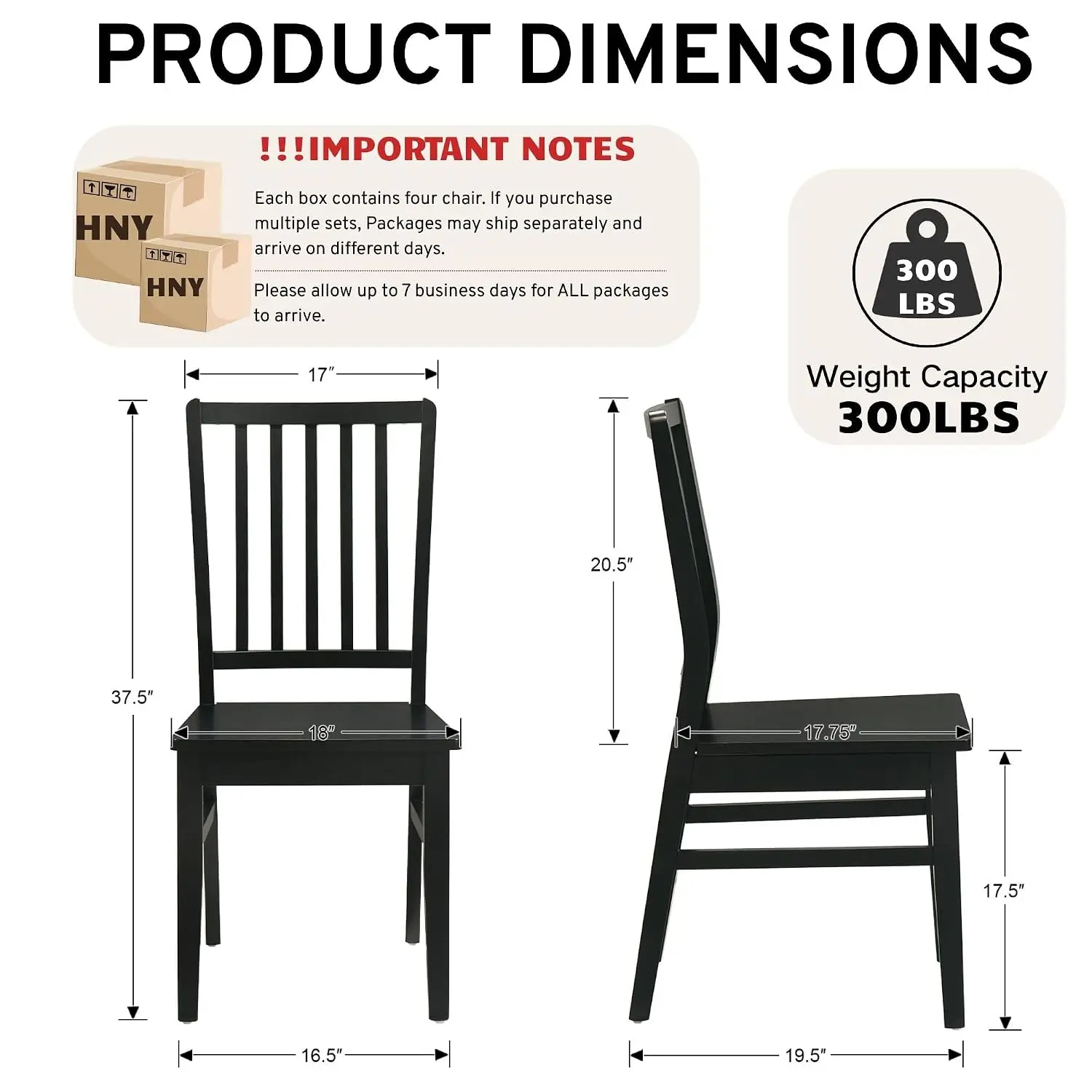 Black Wood Dining Chair Set 8 Farmhouse High Backrest Wooden Leg Armless Side Chair Kitchen Dining Room Restaurant, Customized