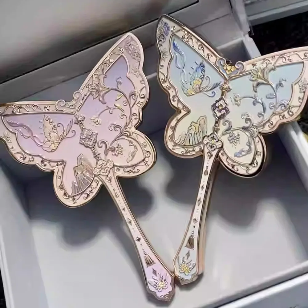 Flor sabe borboleta nuvem coleção requintado alívio mão segurando espelho ferramentas de maquiagem