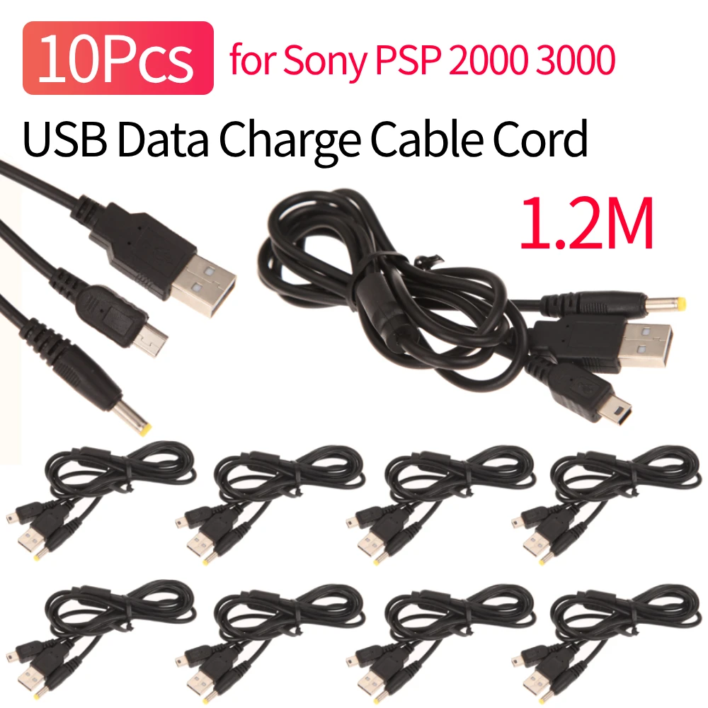 10Pcs USB Data Charge Cable Cord for PSP 2000 3000 Transfer Sync Charge Cable Game Console Accessories 2 in 1 Power Cable