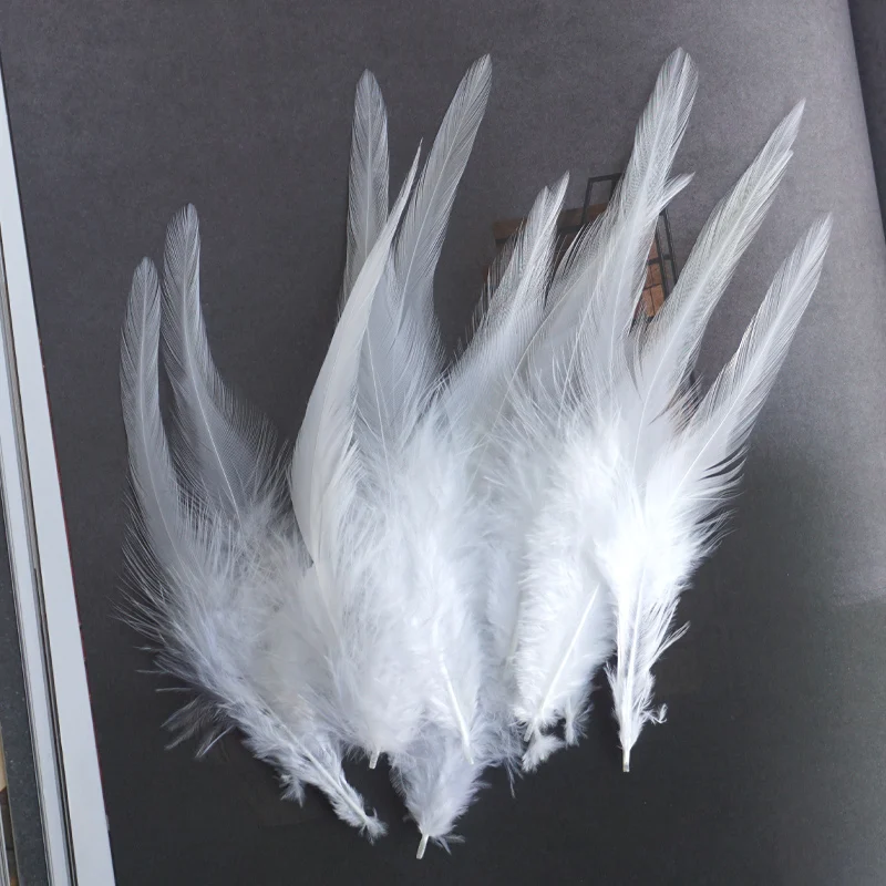 Pluma de gallo blanca de 10-15cm, plumas de pollo naturales, accesorios de atado de moscas, manualidades para costura y artesanía