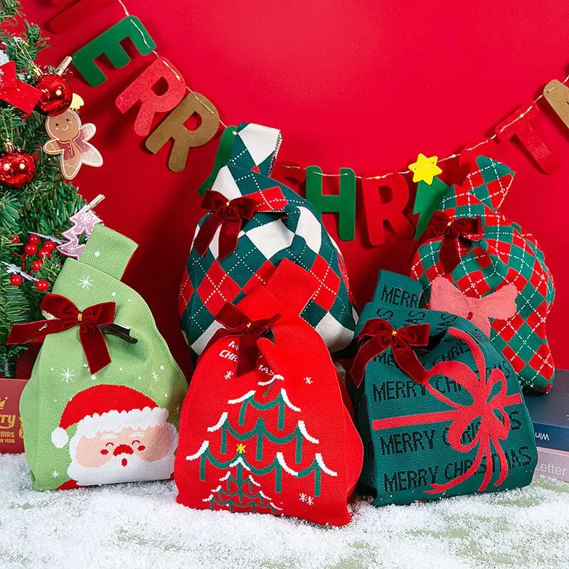 

Рождественский фестиваль вязаная подарочная сумка ручная сумка для конфет женская мини-сумка на запястье с узлом милая вязаная большая сумка многоразовые сумки для покупок