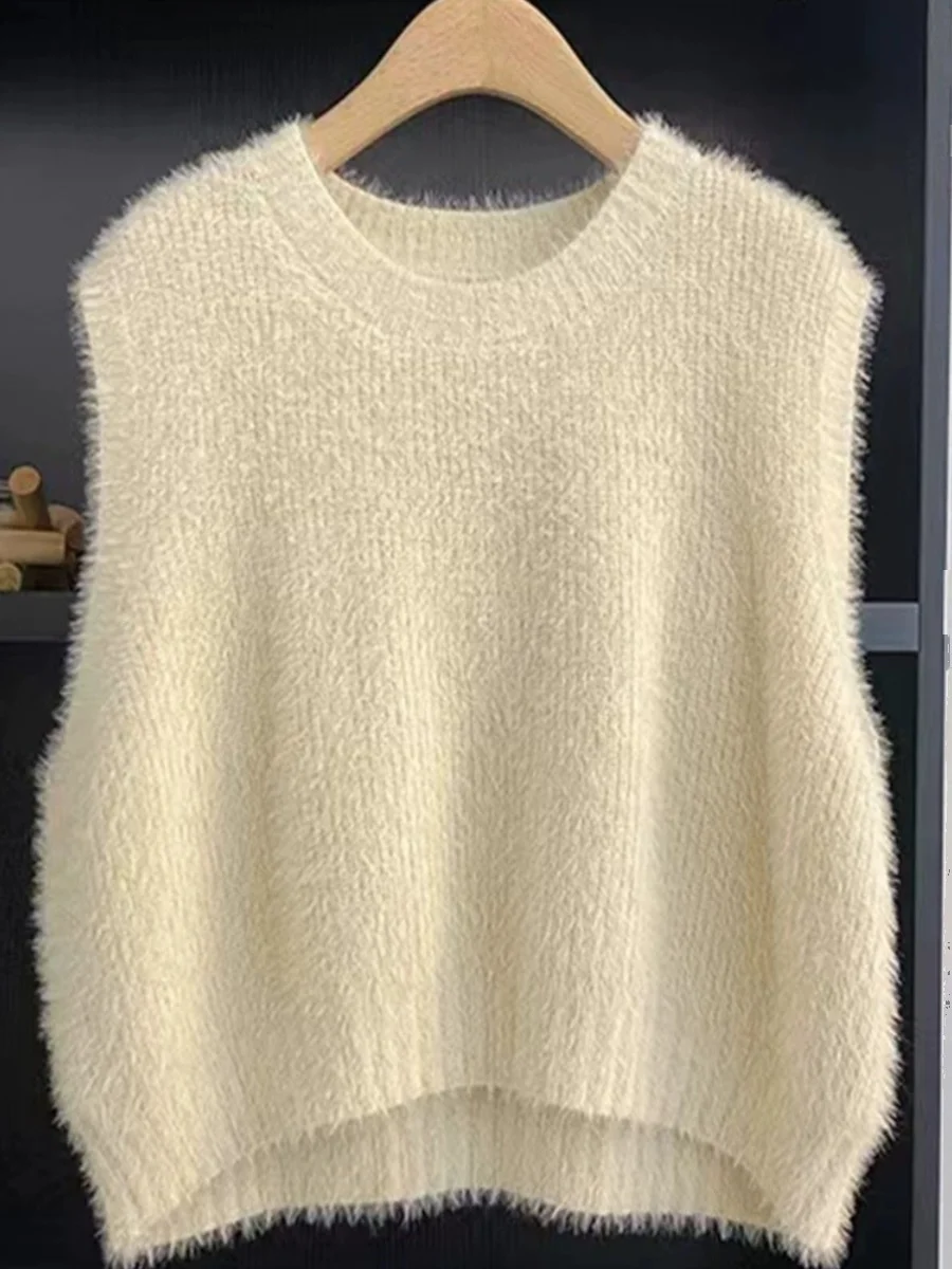 

Модный вязаный жилет, женский круглый жилет из искусственного меха Ne Svel, осенне-зимний утягивающий топ для поездок на работу, чистый цвет