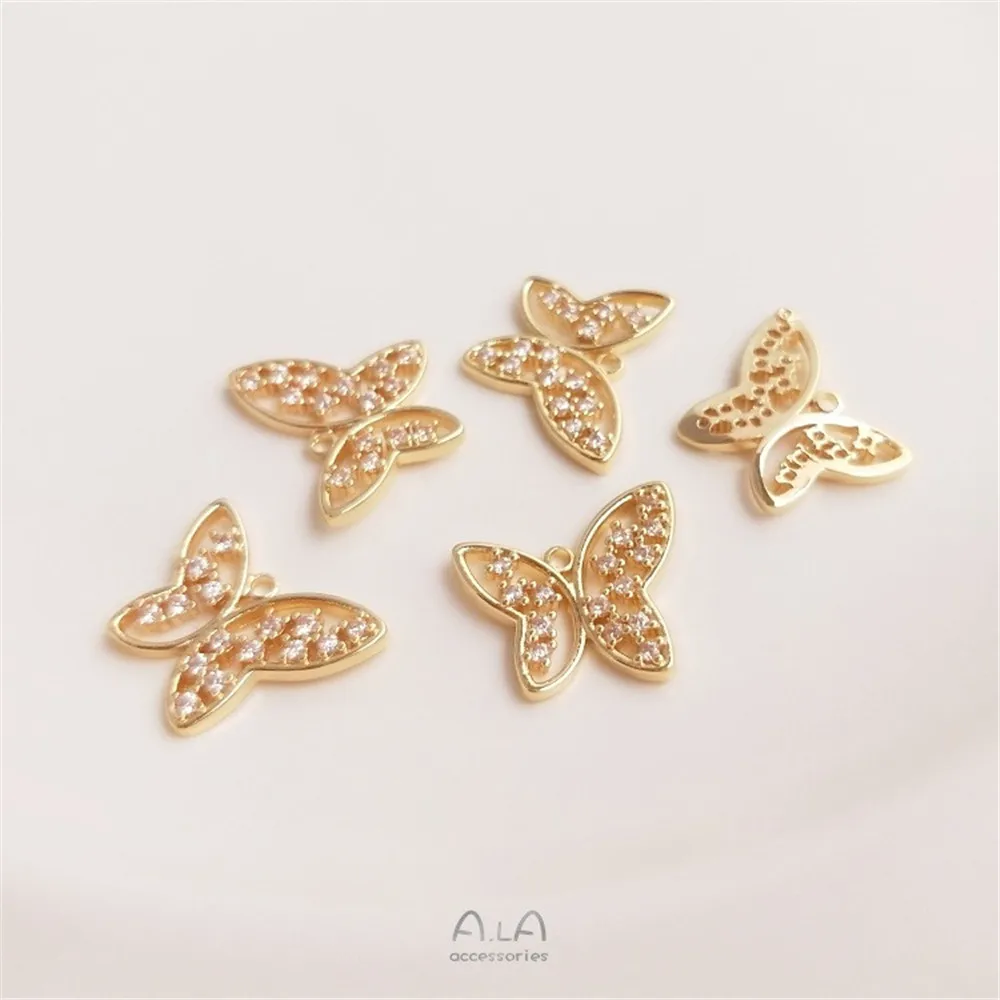 

Color Preservation Inlaid Zircon Butterfly Pendant 14K Gold Bracelet Earrings Pendant Diy Handmade Jewelry Pendant Accessories