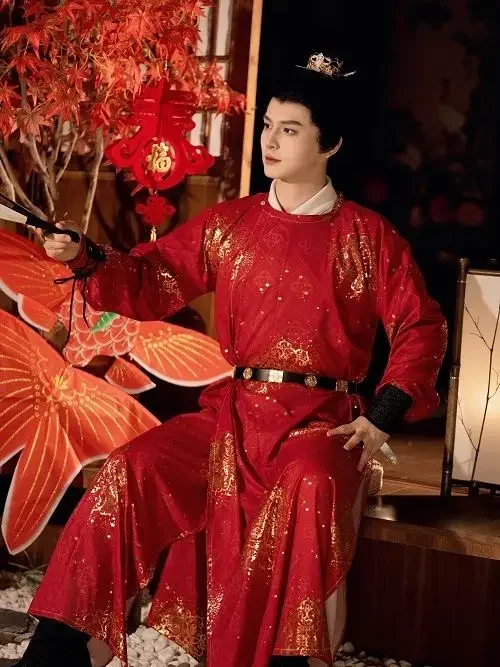 Hanfu 고대 중국 전통 코스튬 원피스, 크로스 칼라, 허리 길이 인쇄 코스튬 남성용