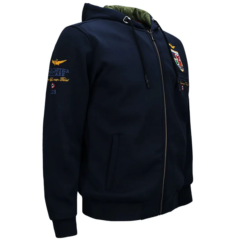 Spring Autumn Jacket Men Embroidery Outdoor Casual Sports Hooded Windbreakers Cotton Bomber Jacket Warm Fleece Liner Sweatshirt