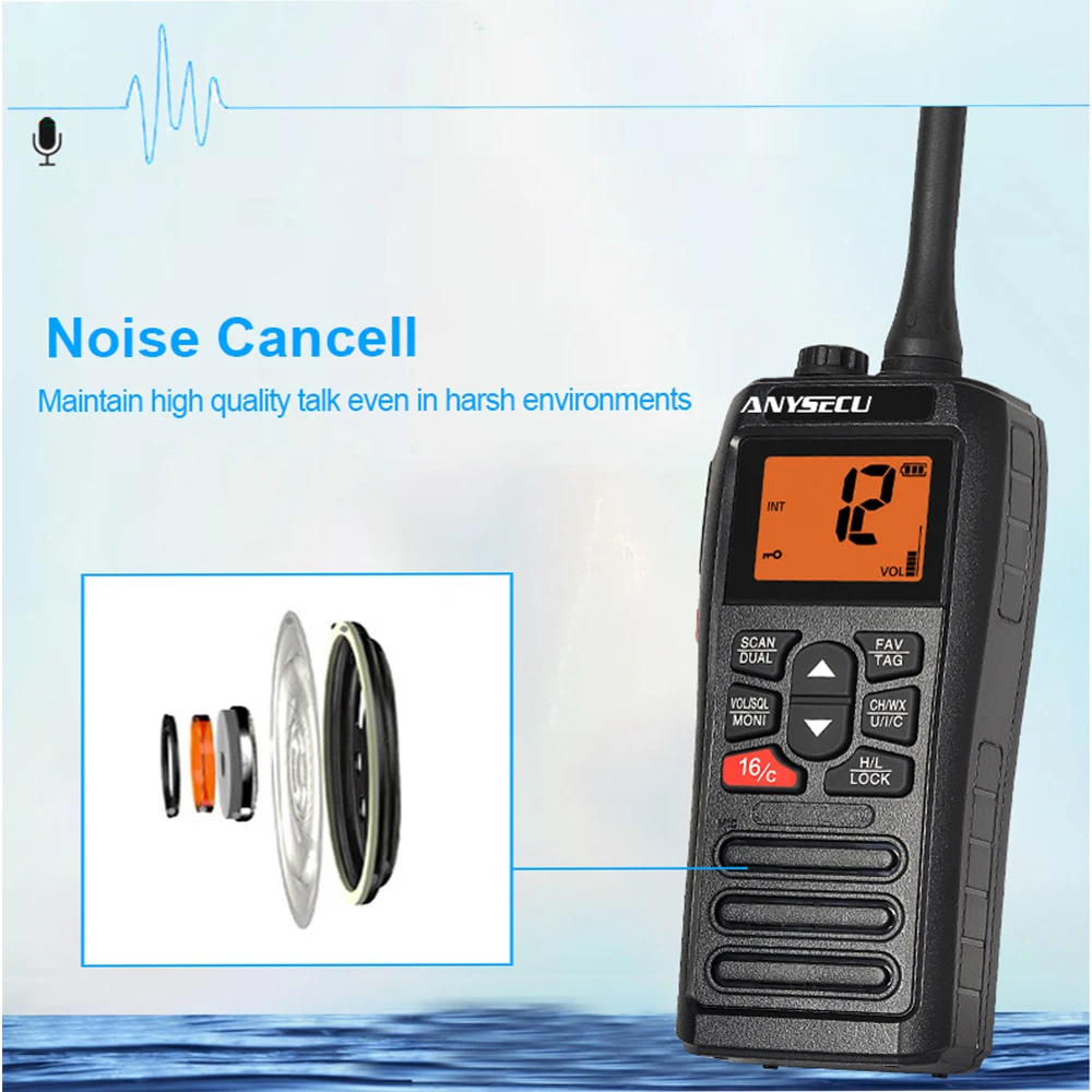 ANYSECU RS-50M VHF Marine Radio IPX7 Waterproof 156.000-161.450MHz Handheld Floating Radio Stadion Walkie Talkie