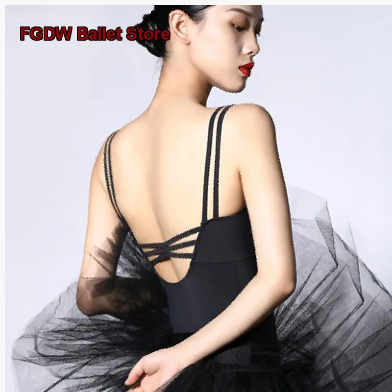 Women's Adult Dance Dress Spaghetti Strap Body Suit Gymnastics Leotard Cross Back Art Exam Practice Leotard Unitard