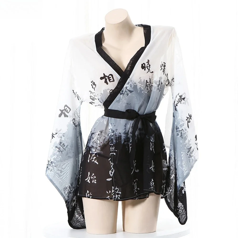 

AniLV китайская каллиграфия, чернильный ночной халат, униформа, женский древний халат ханьфу, перспективное кимоно, пижамы, костюмы для косплея