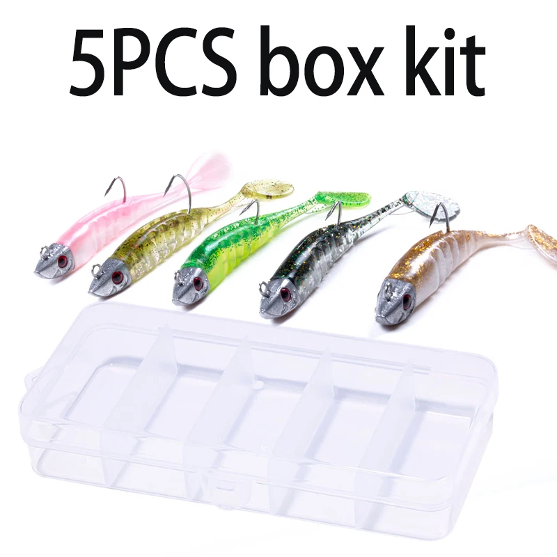 5pcs Jig Head Soft Lure Set 9cm 15g 11cm 25g, Silicone Swimbait Wobbler, T-Tail Artificial Bait for Bass Pike Sea Fishing Kit