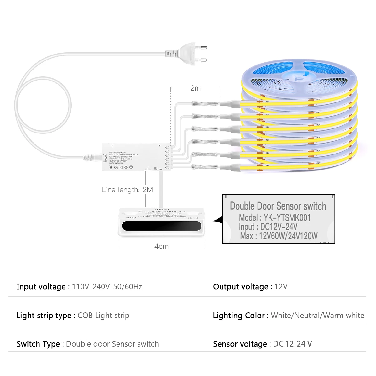 12V COB LED Strip Light Smart Double Door Sensor Switch for Anime&Manga Characters Showcase Shelf Storage Cabinet Night Lighting