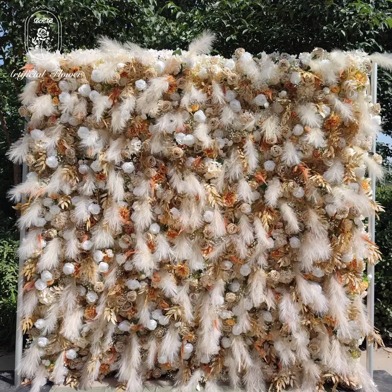Artificial Flower Manufacturer Wholesale Home Wedding Decoration Pampas Rose 3d Roll up Flower Wall Backdrop 8ft X 8ft
