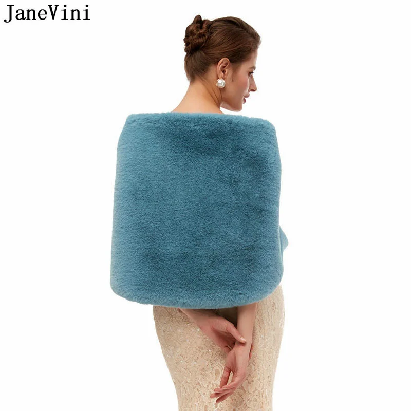 JaneVini Warm Bridal Fur Wrap Stole Soft Faux Fur Wedding Cape Bride Party Formal Dress Shawl Bolero Top Noiva Etole Mariage