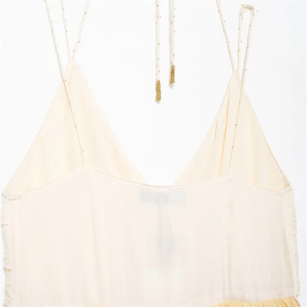 Outono novo estilo europeu e americano pendurado pescoço colarinho contrastante saia longa em camadas emenda vestido midi