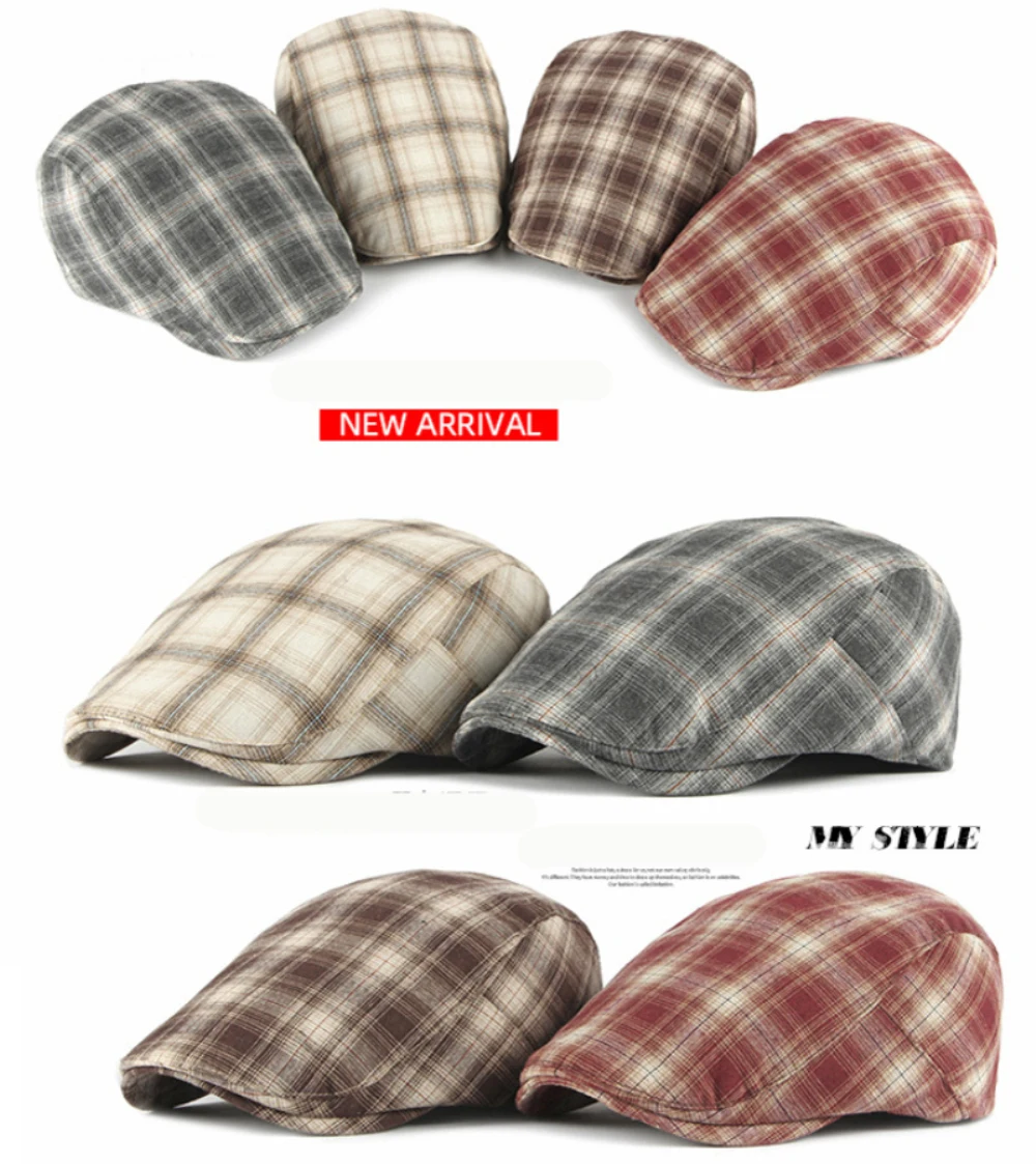 HT4631 Baskenmützen für Herren und Damen, Vintage Künstler-Mütze, Karierte Baskenmütze, Verstellbare Ivy Flat Cap für Frühling und Sommer – Detail 2