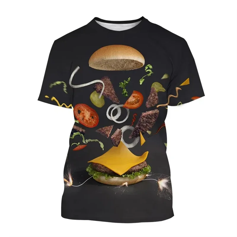 Hamburg Pommes Frites Grafik T-Shirt Herren 3D-Druck Lustiges Essen T-Shirt Kinder Sommer Kurzarm Freizeit Rundhals T-Shirt – Detail 8